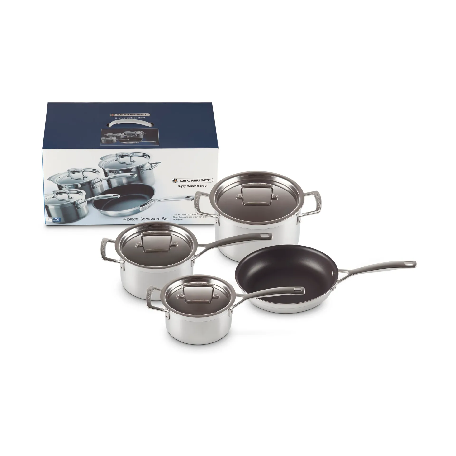 Le Creuset pot and frying pan set, Stainless steel, 4 pieces Le Creuset
