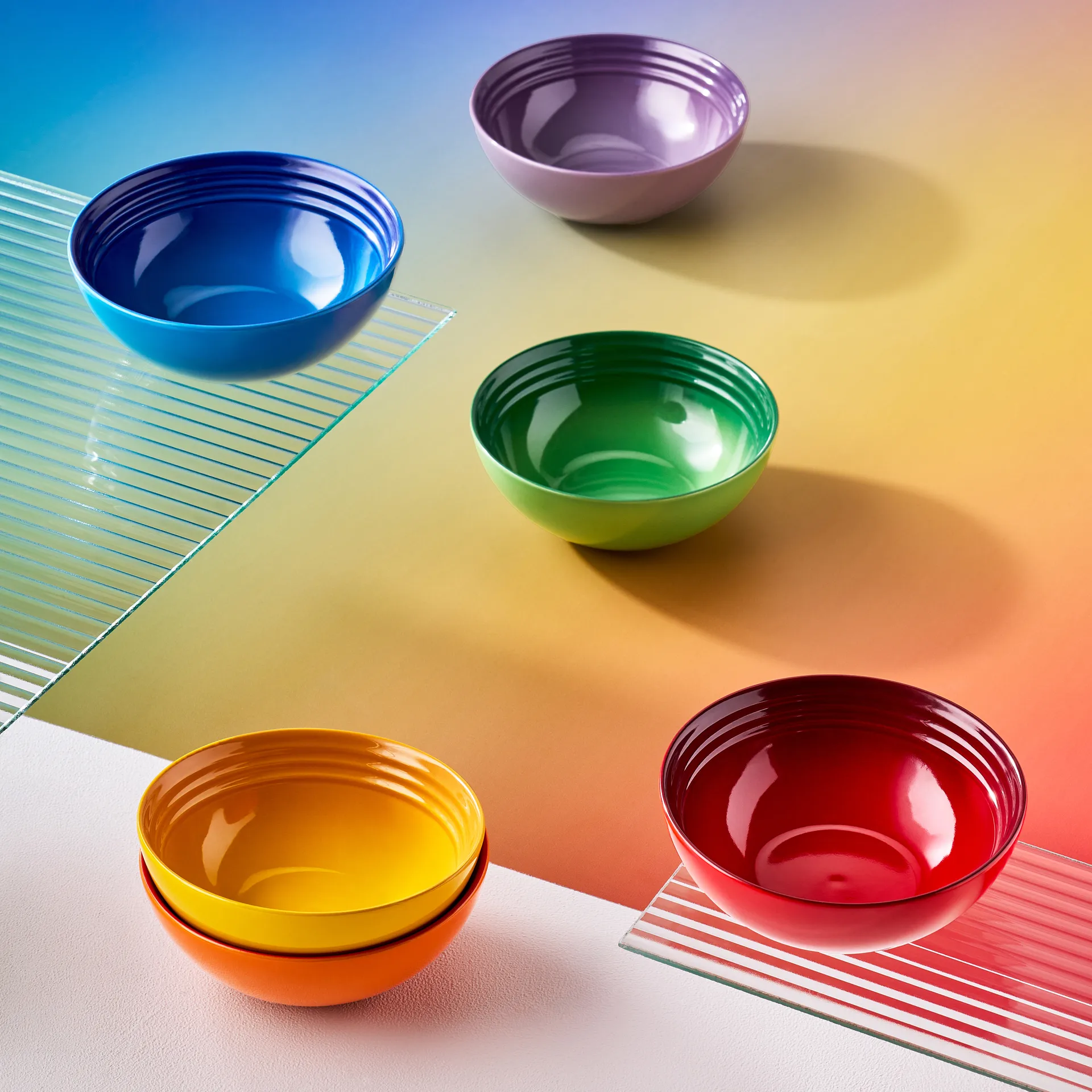 Signature stoneware deep plate set of 6, Rainbow Le Creuset
