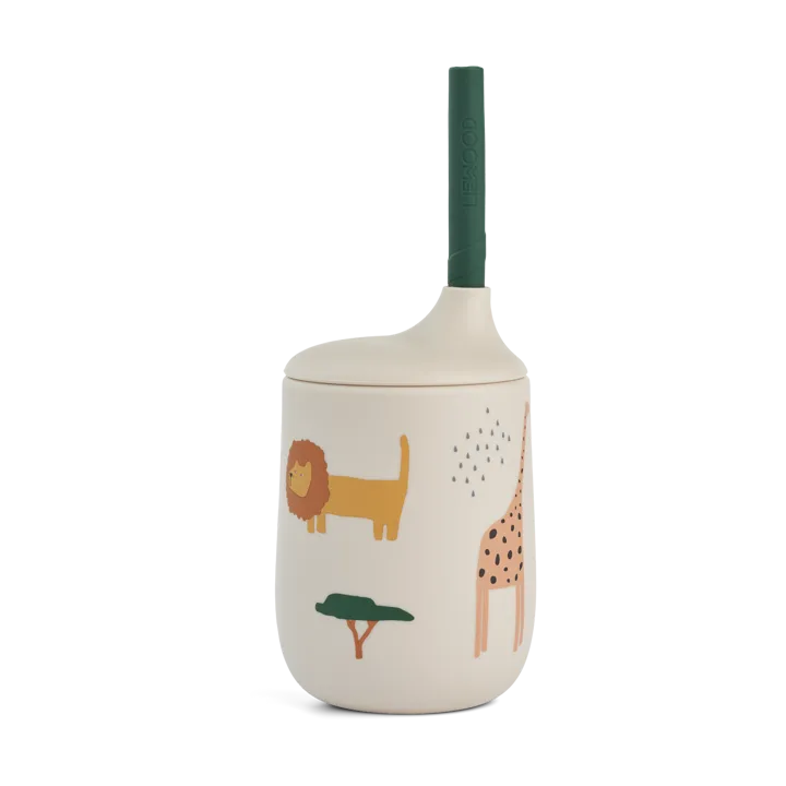 Ellis printed sippy cup with straw 23 cl - Safari sandy mix - Liewood