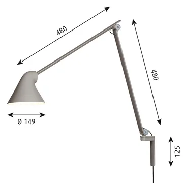NJP wall lamp long arm - Light grey - Louis Poulsen