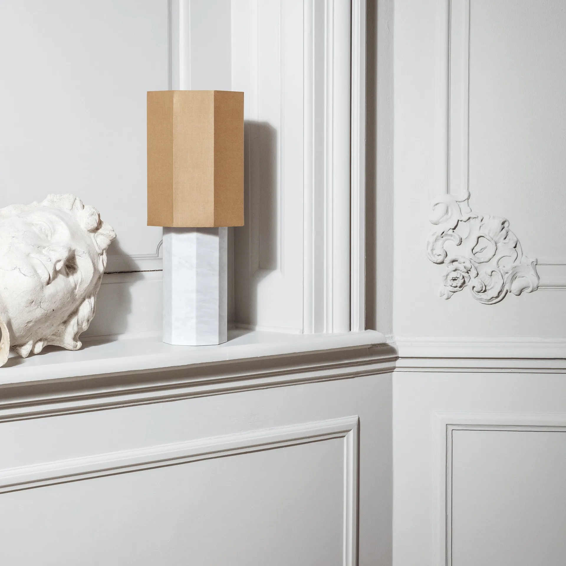 The eight over eight lamp base, white marble Louise Roe
