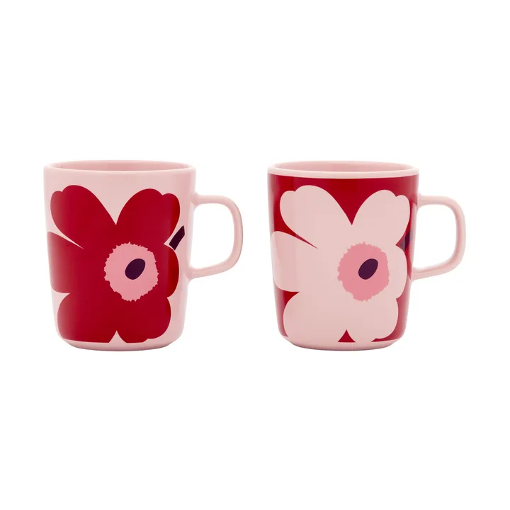 Juhla Unikko mug 25 cl 2-pack - Pink-cranberry-plum - Marimekko