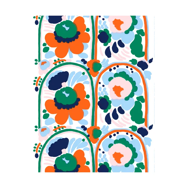 Karuselli cotton fabric - White-orange-blue-emerald - Marimekko