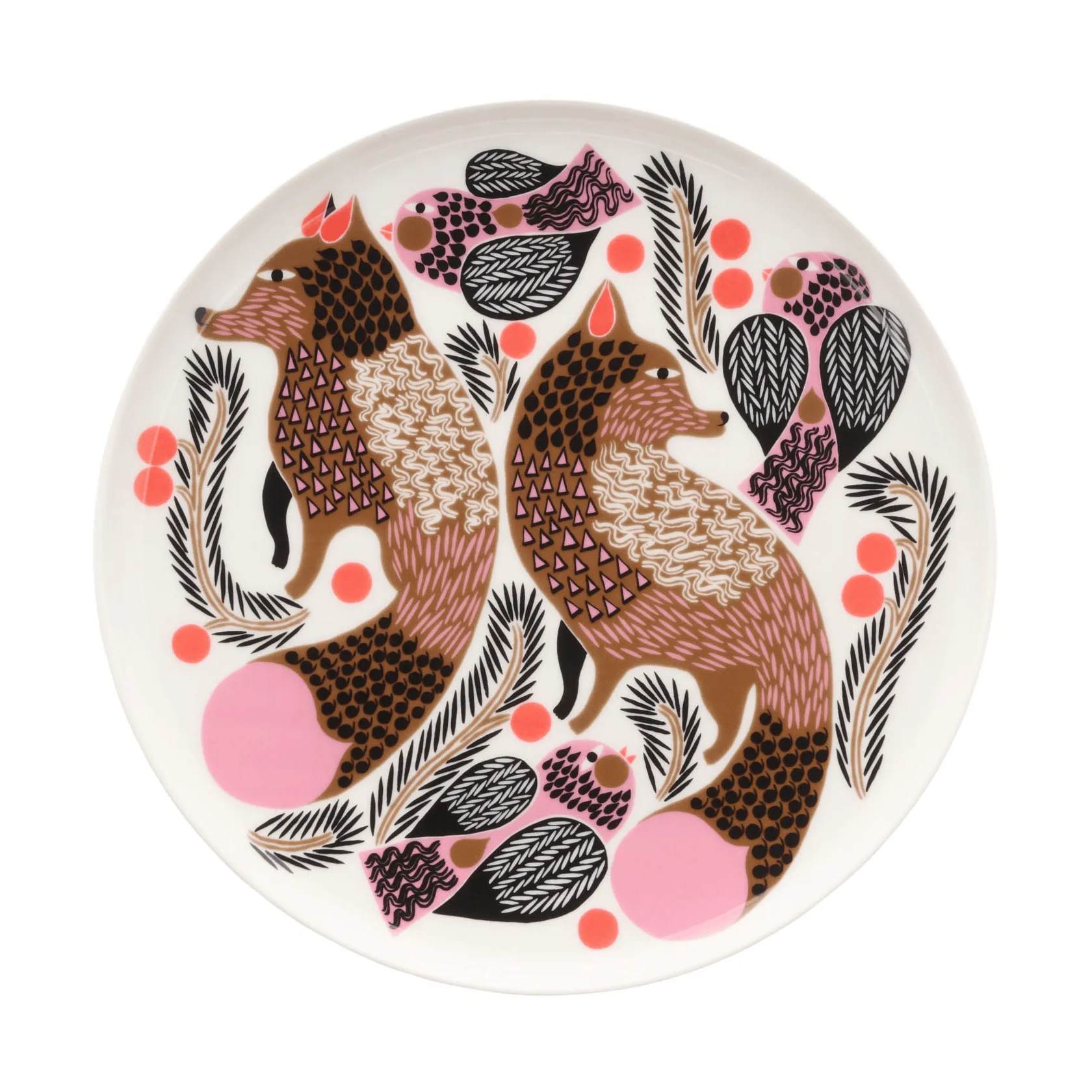 Oiva Ketunmarja plate Ø20 cm, White-bronze-pink-petrol Marimekko