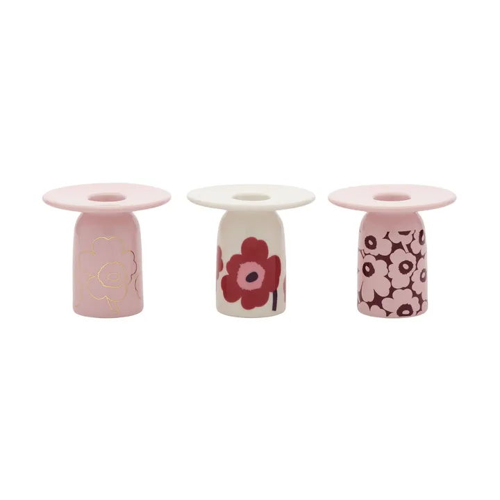 Unikko candle holder - Pink-white-burgundy-gold, 3-piece - Marimekko