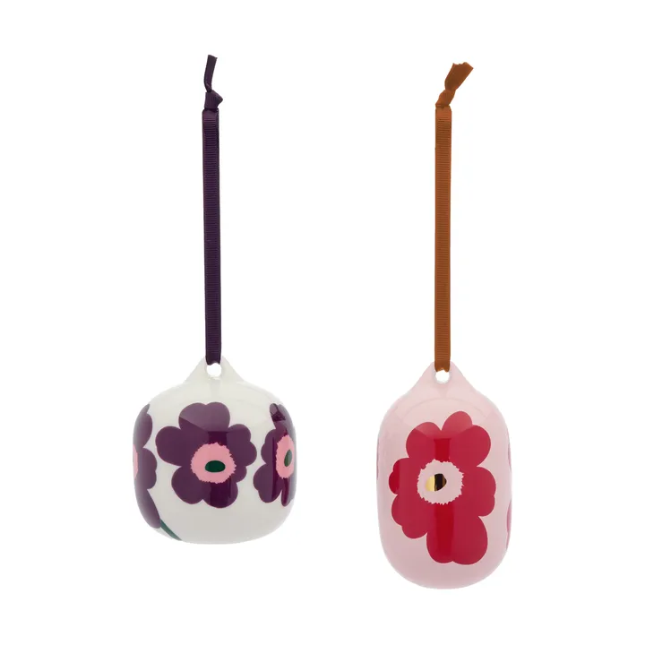 Unikko decorative pendant - Pink-cranberry-white-plum, 2 pieces - Marimekko