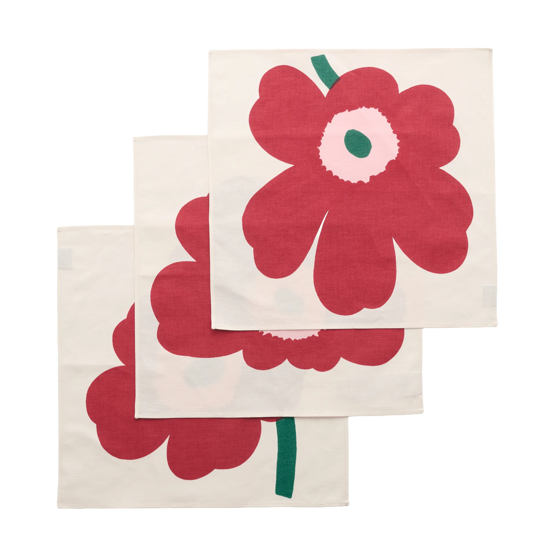 Unikko napkin, Off white-cranberry-rose, 45x45 cm, 3-pack Marimekko