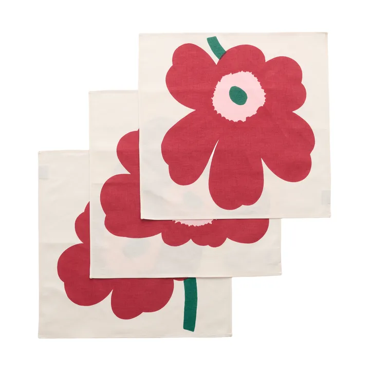 Unikko napkin - Off white-cranberry-rose, 45x45 cm, 3-pack - Marimekko