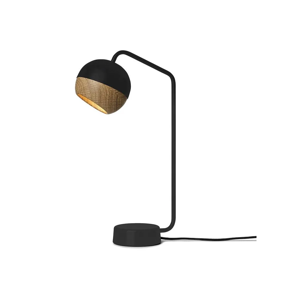 Ray table lamp, black, oak detail on screen Mater