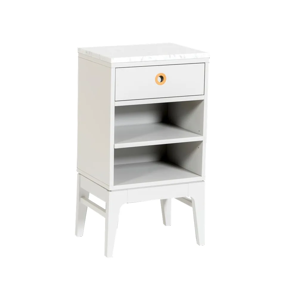 Höllviken bedside table, Light gray-white marble top-1 drawer Mavis