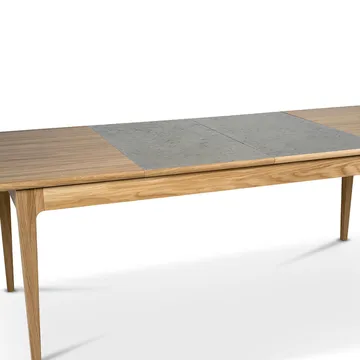 Höllviken dining table - oak white pigmented matte lacquer, 2 leaves, limestone Ø 50 cm - Mavis