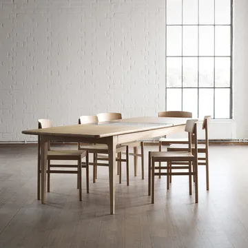 Höllviken dining table - oak white pigmented matte lacquer, 2 leaves, limestone Ø 50 cm - Mavis