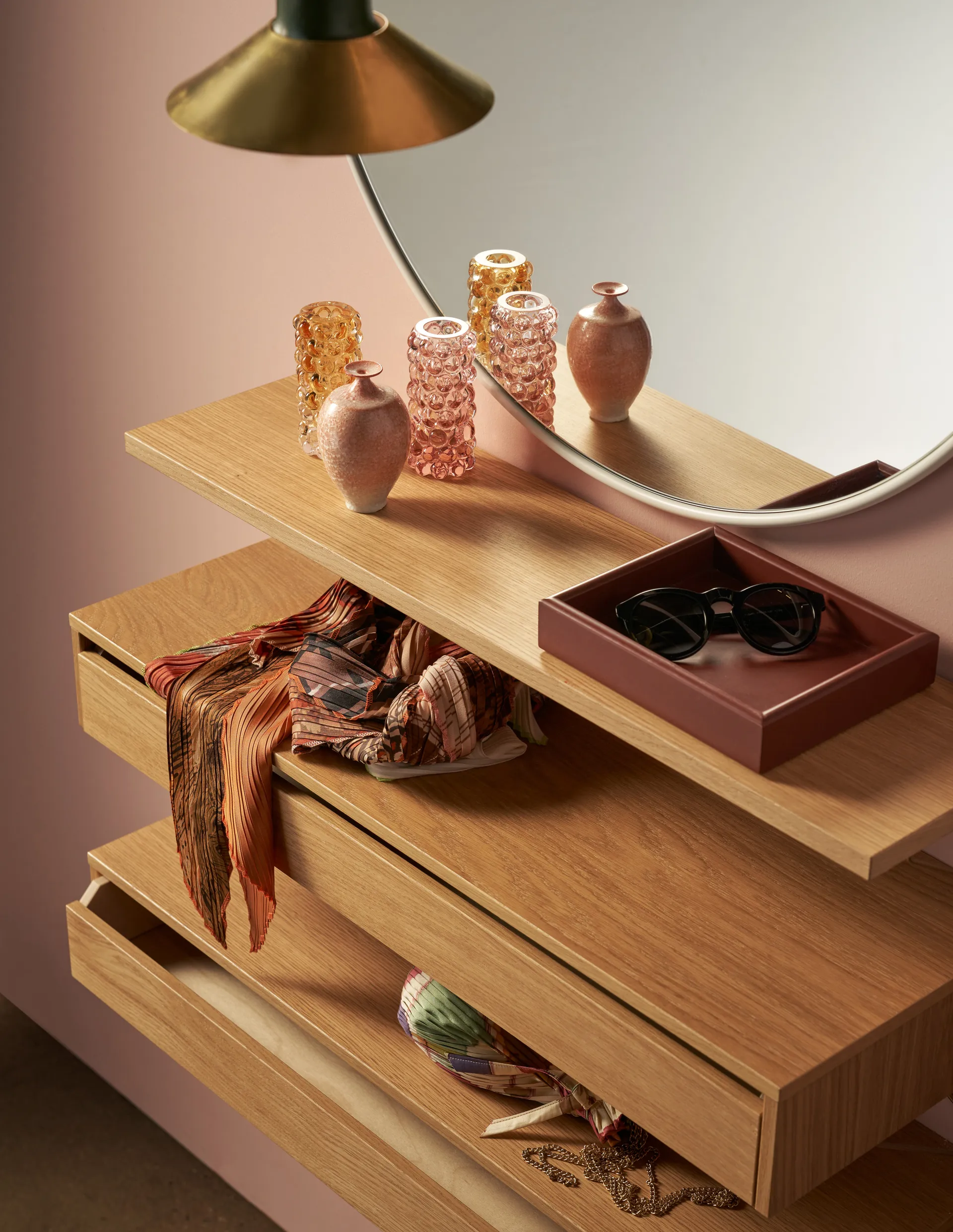 Pythagoras shelf, oak Maze