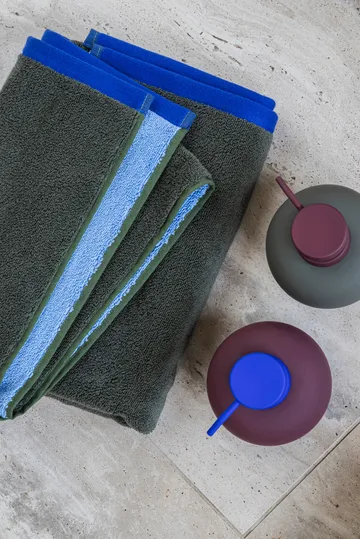 Soft bath towel 70x133 cm - Dark olive-light blue - Mette Ditmer