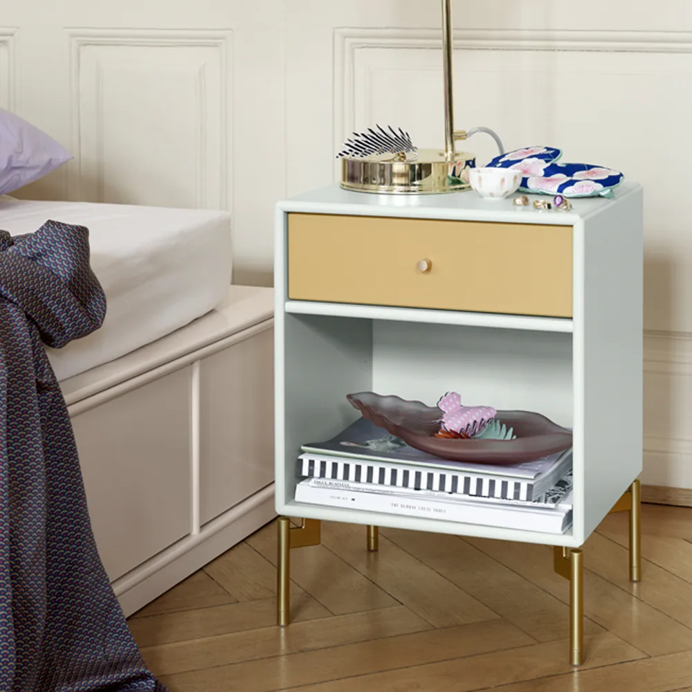 Dream bedside table, Anthracite 04, black lacquered legs Montana