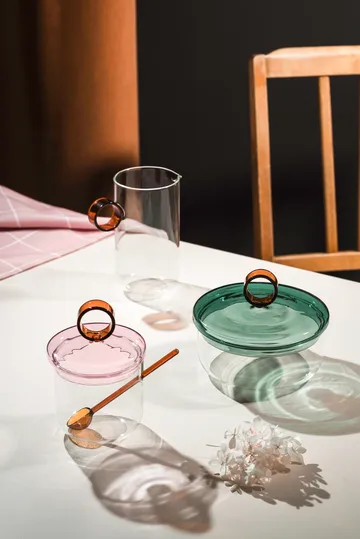 Loop low bowl with lid Ø15 cm - Klar-teal-amber - Muurla