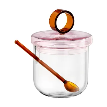 Loop sugar bowl incl spoon Ø14 cm - Clear-pink-amber - Muurla