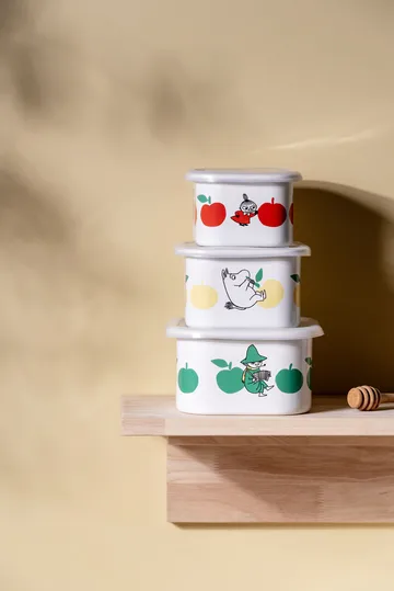 Moomin enamel jar with lid 0.67 L - Joyfull Apples-red - Muurla