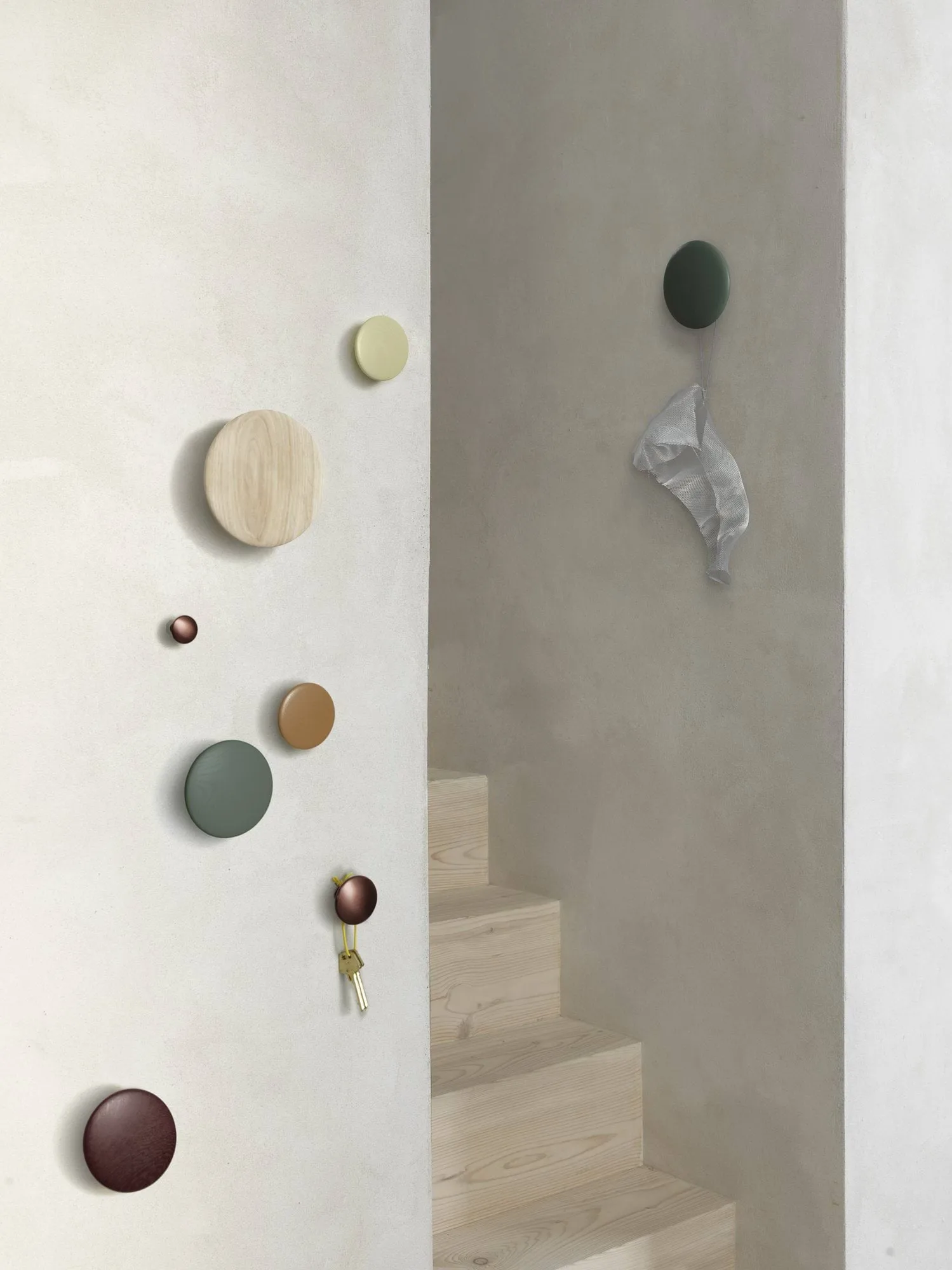 Dots Wood coat hook, Yellow-beige, Ø6.5 cm Muuto