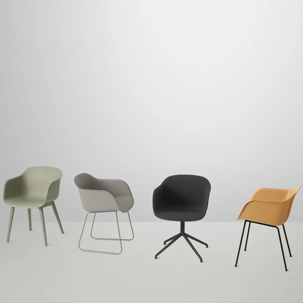 Fiber armchair tube base, Refine leather black-Black Muuto