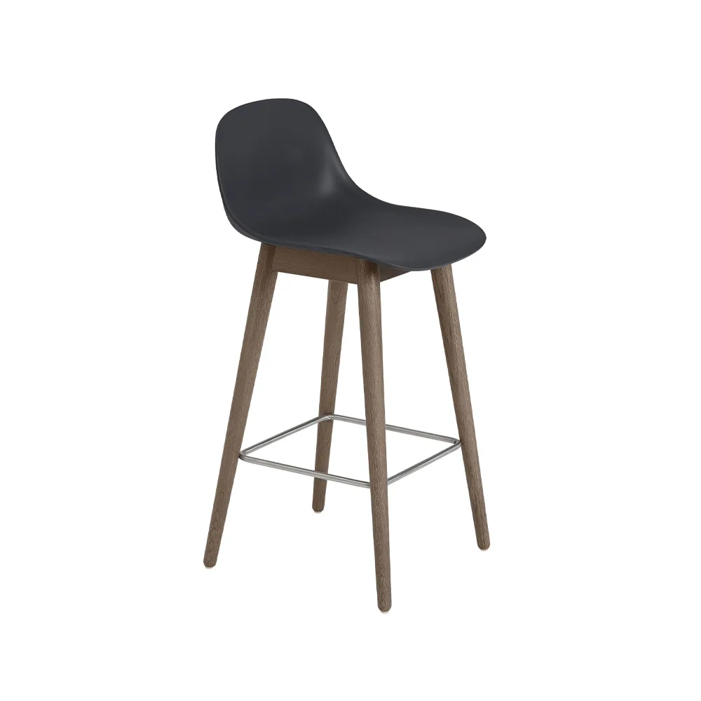 Fiber barstool with backrest 65 cm, Black-dark brown stained legs Muuto
