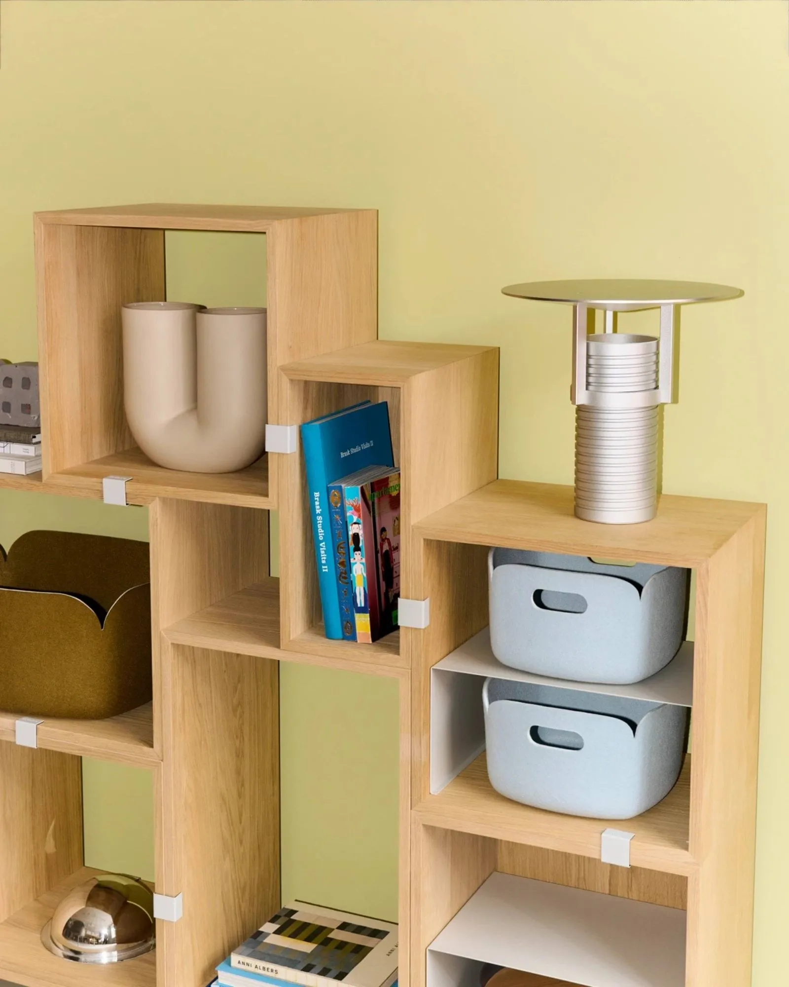Stacked 2.0 shelving with back plate, large, oak Muuto