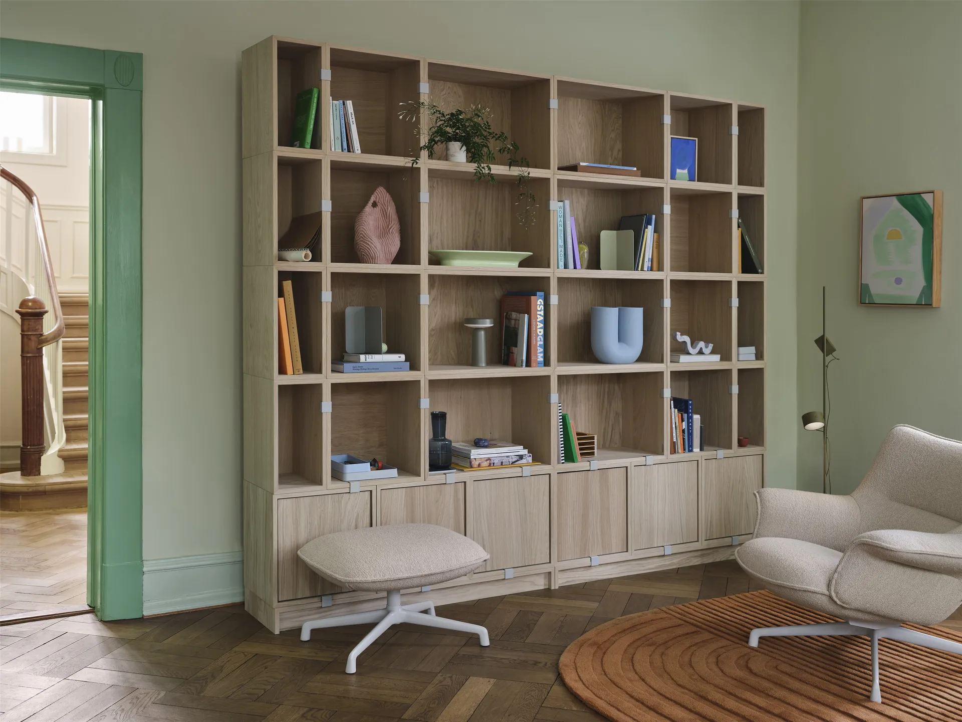 Stacked storage system Bookcase Configuration 1, Brown Green Muuto