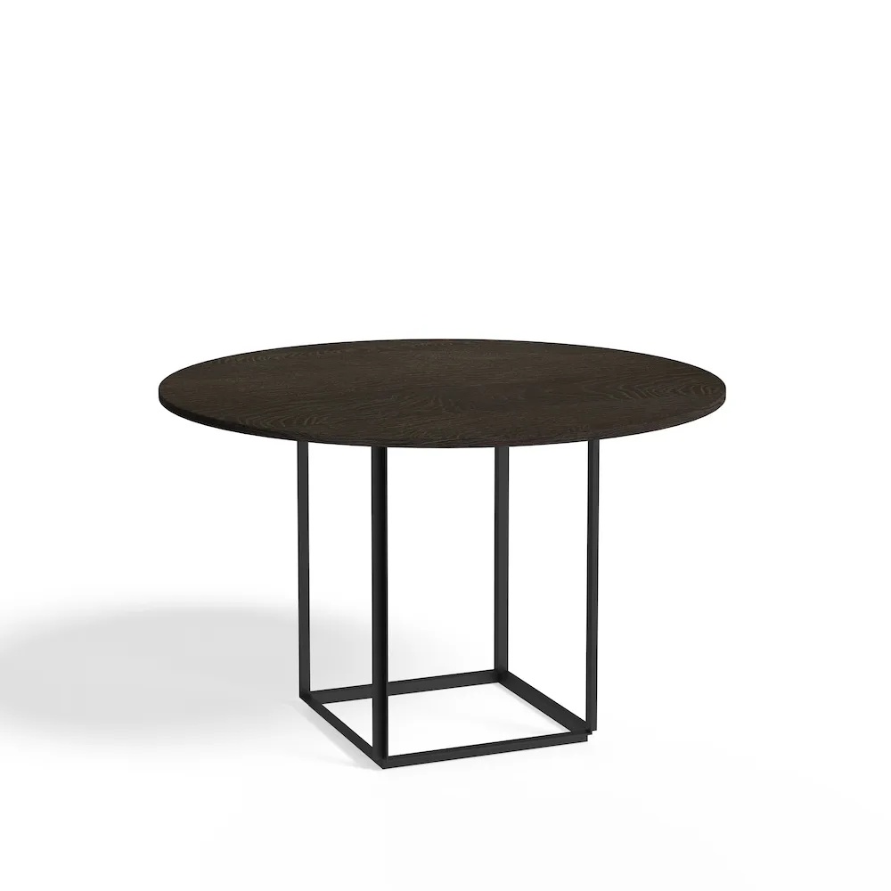 Florence round dining table, Smoked oak. ø120 cm. black stand New Works