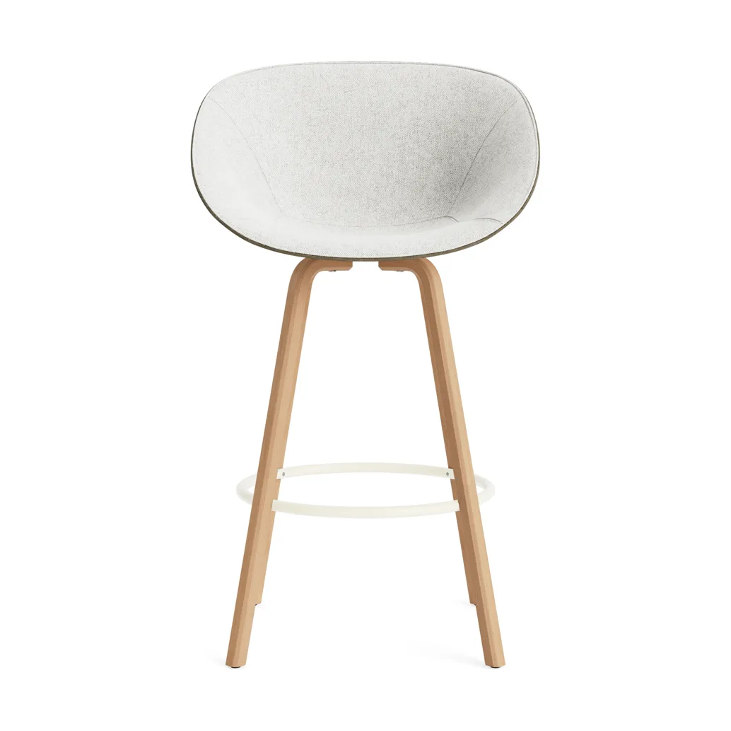 Mat Bar stool front-upholstered 75 cm, Hallingdal 110-seaweed-beech-cream steel Normann Copenhagen