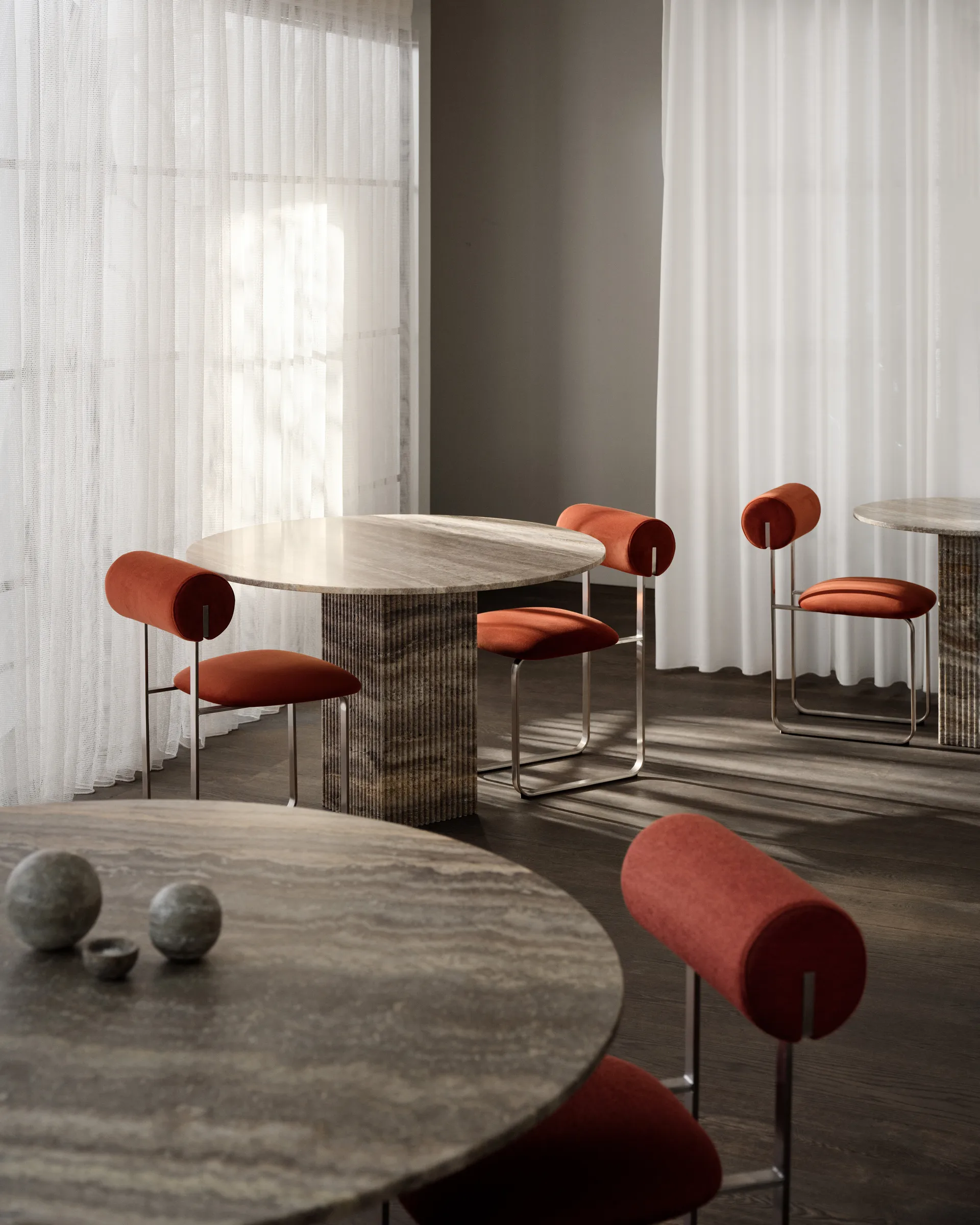 Soho dining table, Silver travertine, Ø120x72 cm NORR11