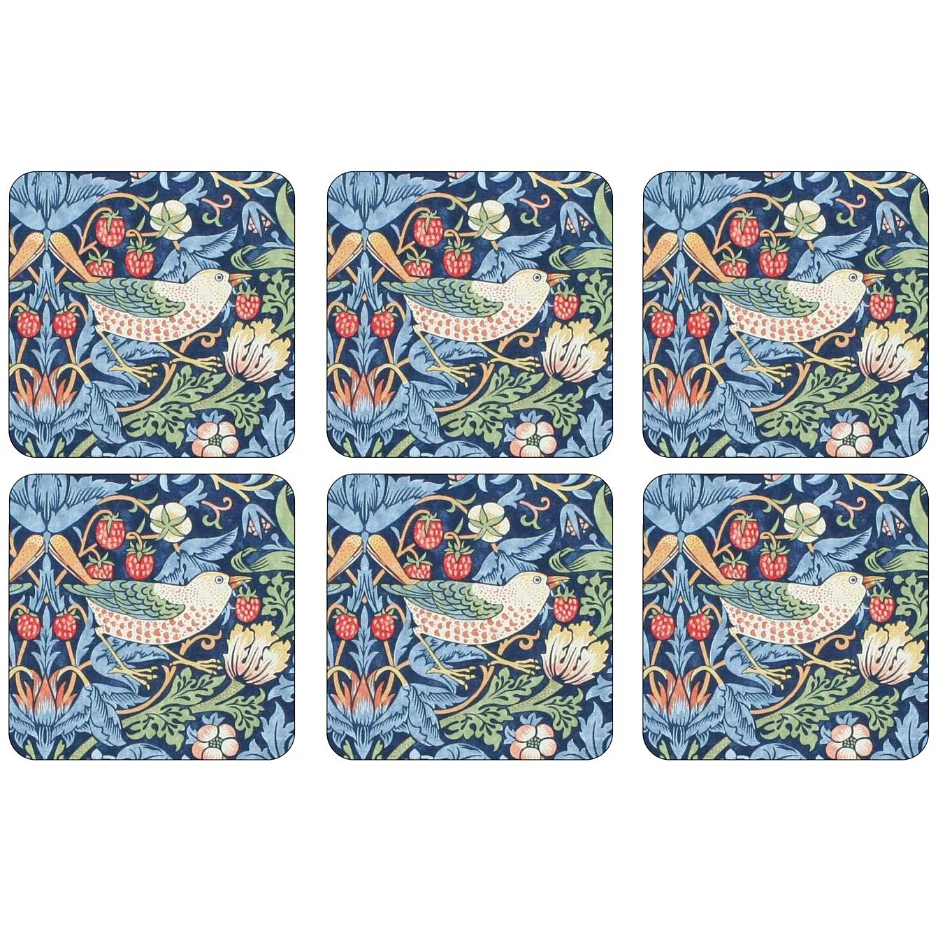 Strawberry Thief coaster 6-pack, Blue Pimpernel