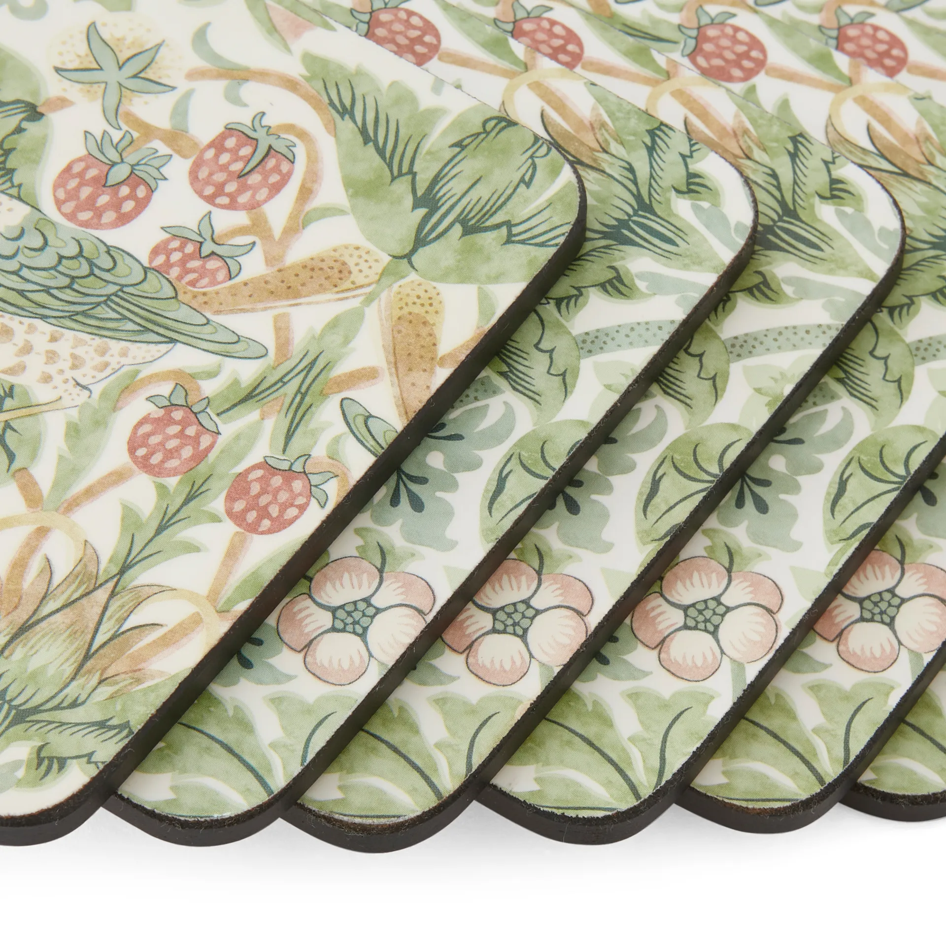 Strawberry Thief coaster 6-pack, Green Pimpernel
