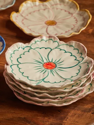 Rice Flower plate Ø19.5 cm - Pink border - RICE