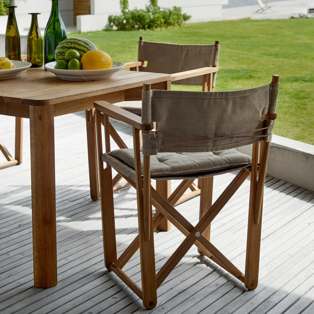 Kryss Dining armchair, Sunbrella Heritage Leaf green, teak Skargaarden