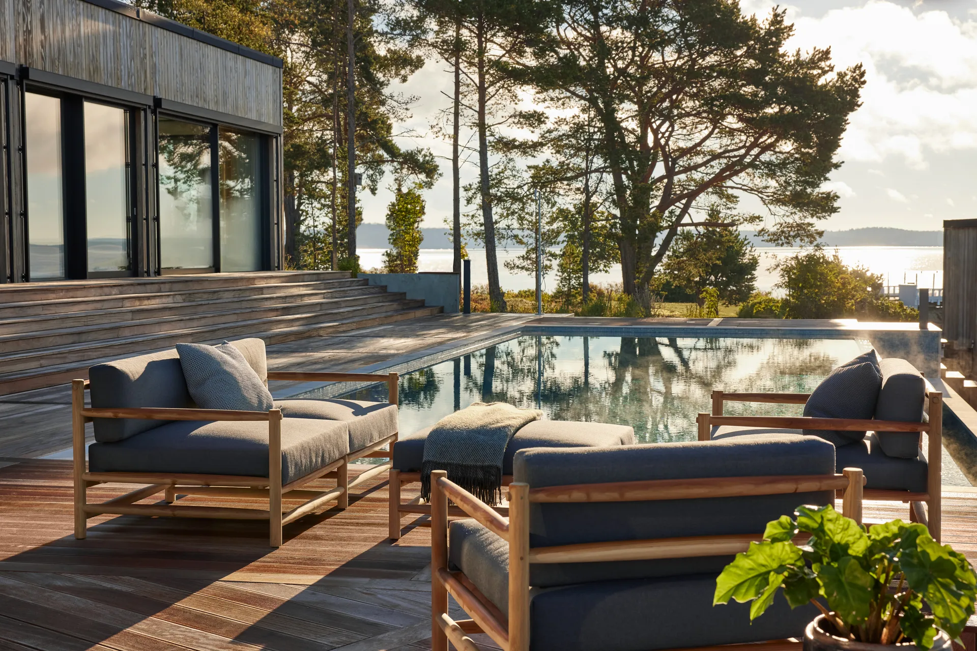 Saltholm lounge armchair teak-grey brown cushion,  Skargaarden