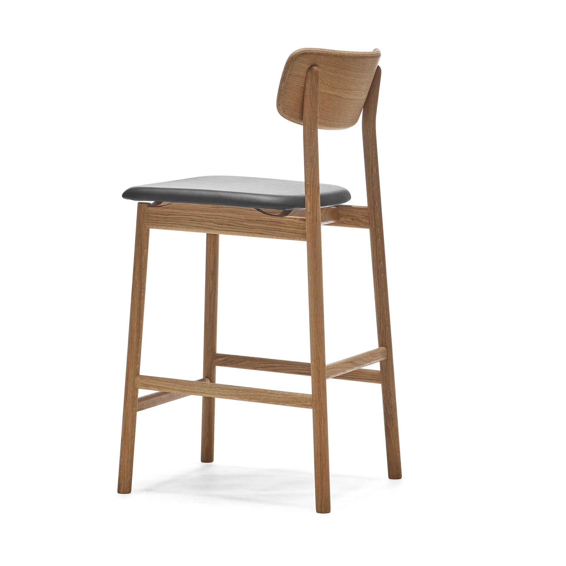 Prima Vista bar stool, Leather Elmosoft black. natural oil oak stand, 65 cm Stolab