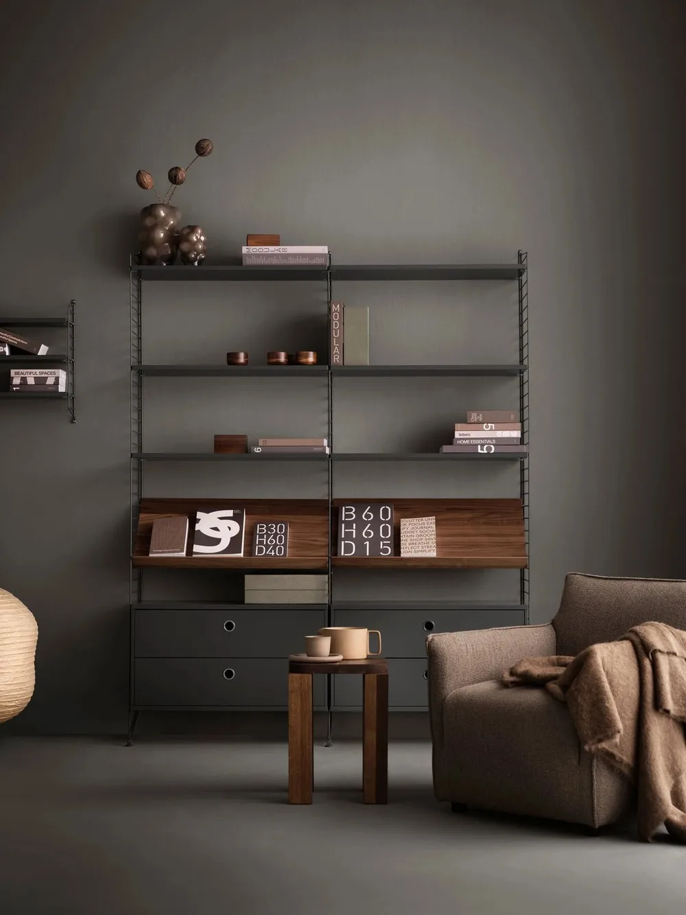 String wall panels, Dark grey, 75x30 cm, 2-pack String