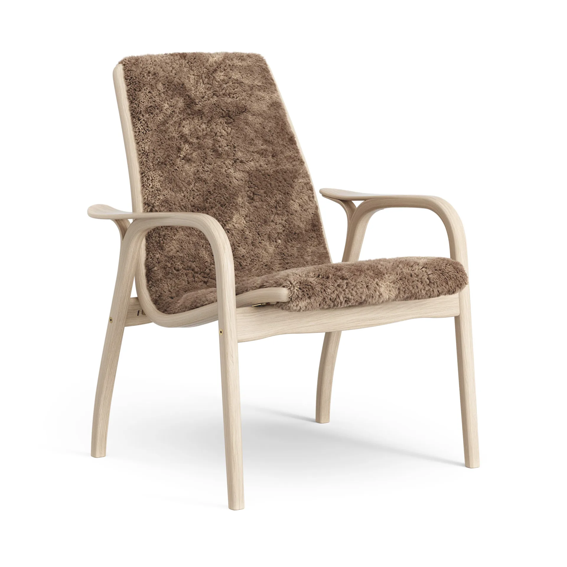Laminett arm chair white pigmented oak/sheep skin, Sahara (nougat brown) Swedese