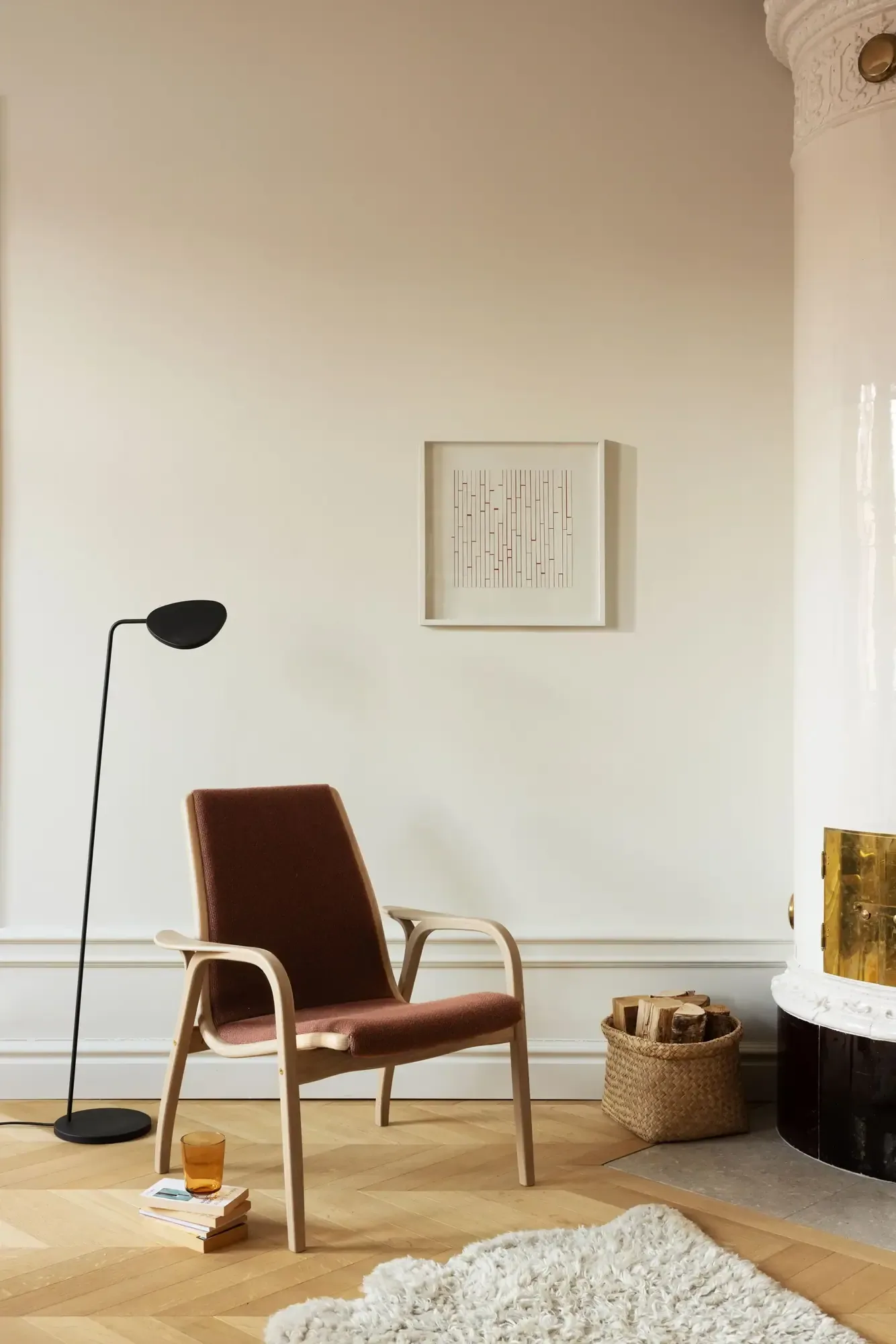 Laminett armchair, Sheepskin Espresso-white pigmented oak Swedese