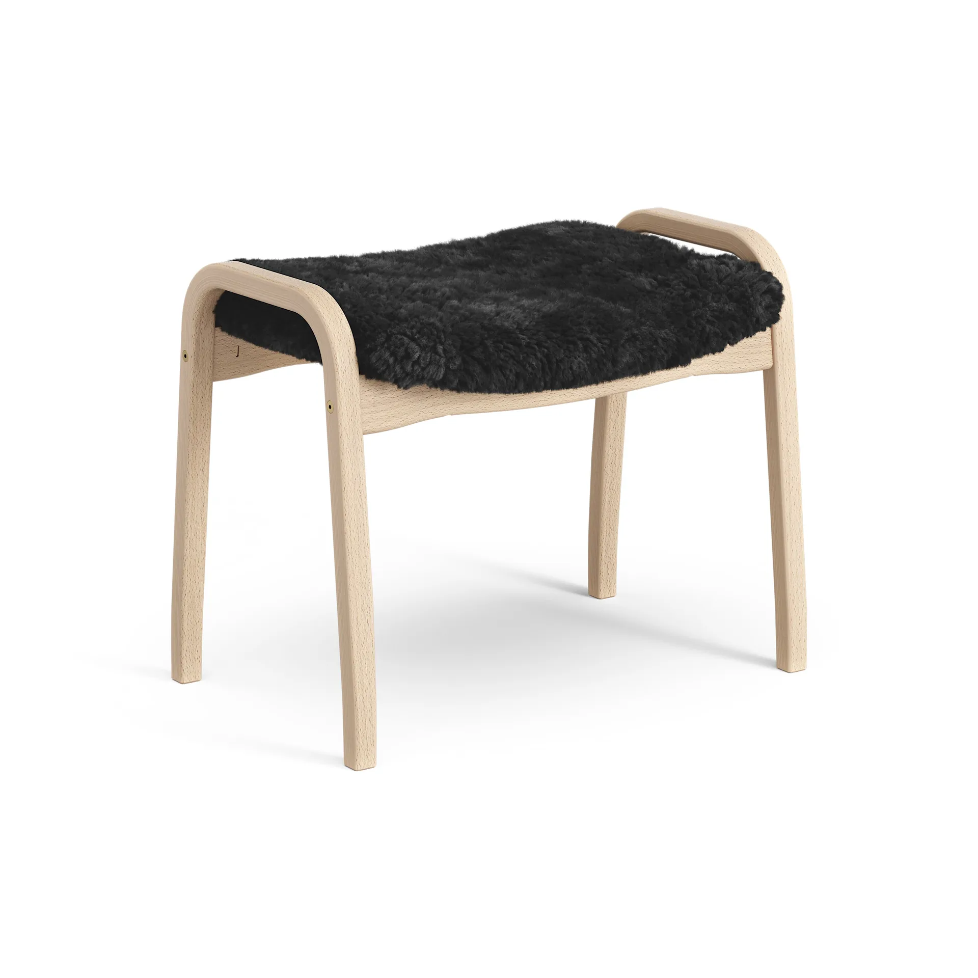 Lamini children's foot stool laquered beech/sheep skin, Black (black) Swedese