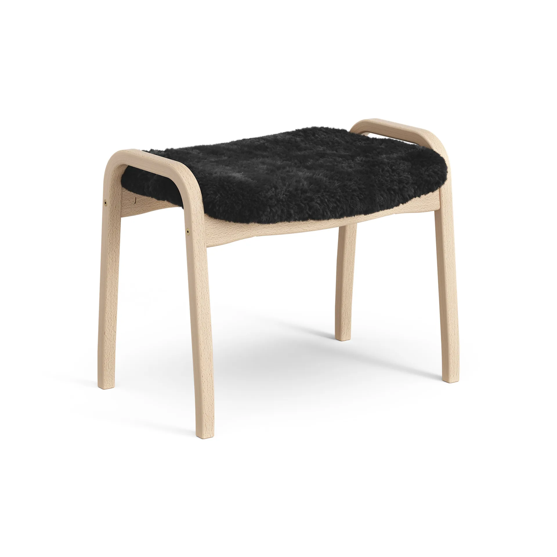 Lamini children's foot stool laquered beech/sheep skin, Black (black) Swedese