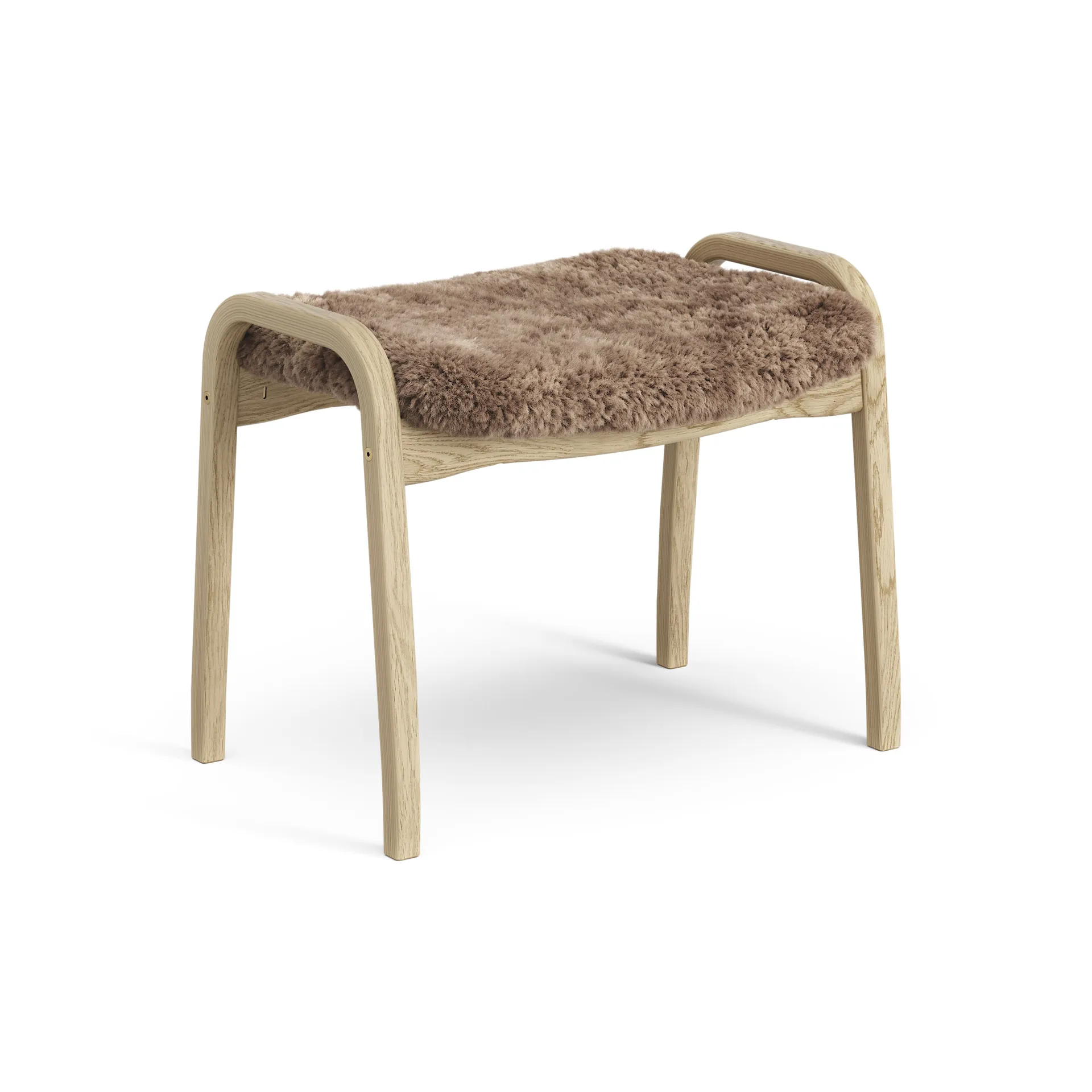 Lamini children's foot stool laquered oak/sheep skin, Sahara (nougat brown) Swedese