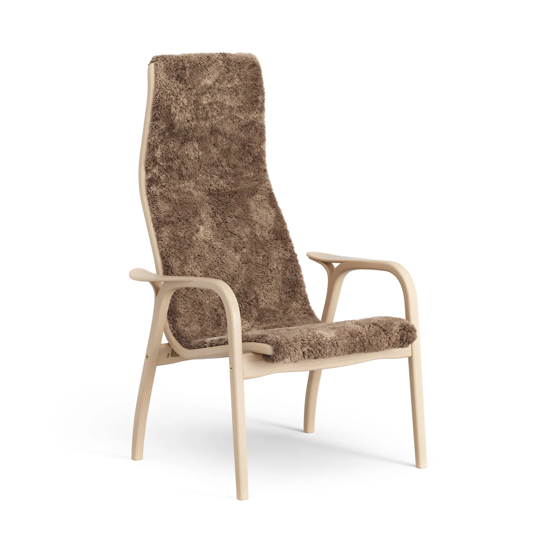 Lamino arm chair laquered beech/sheep skin, Sahara (nougat brown) Swedese