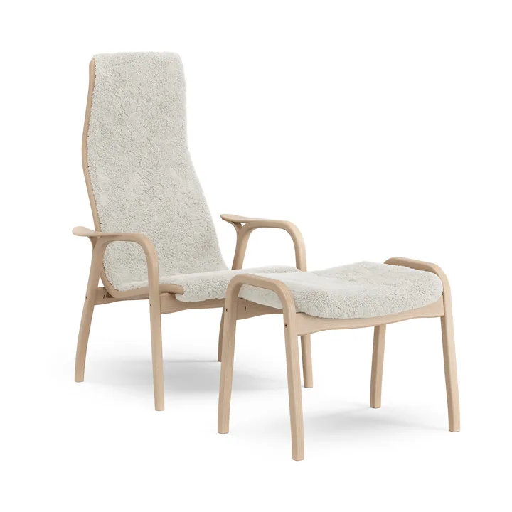 Lamino armchair and footstool - Sheepskin Off white-laquered beech - Swedese