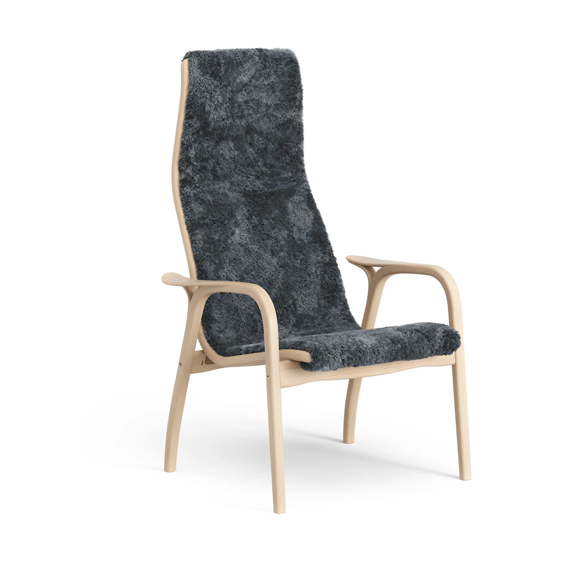 Lamino armchair, Sheepskin Charcoal-lacquered beech Swedese