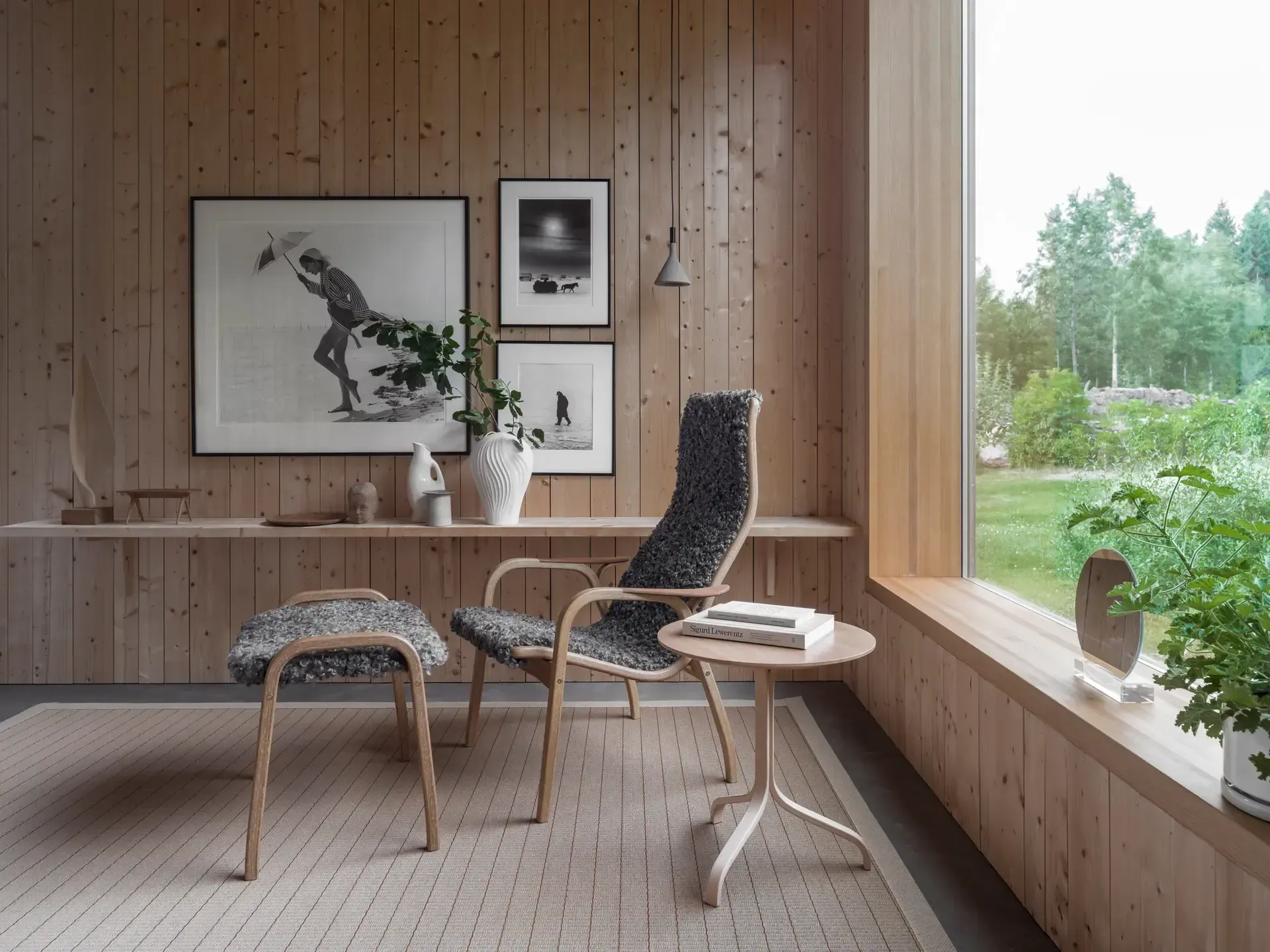 Lamino armchair, Sheepskin Charcoal-lacquered beech Swedese