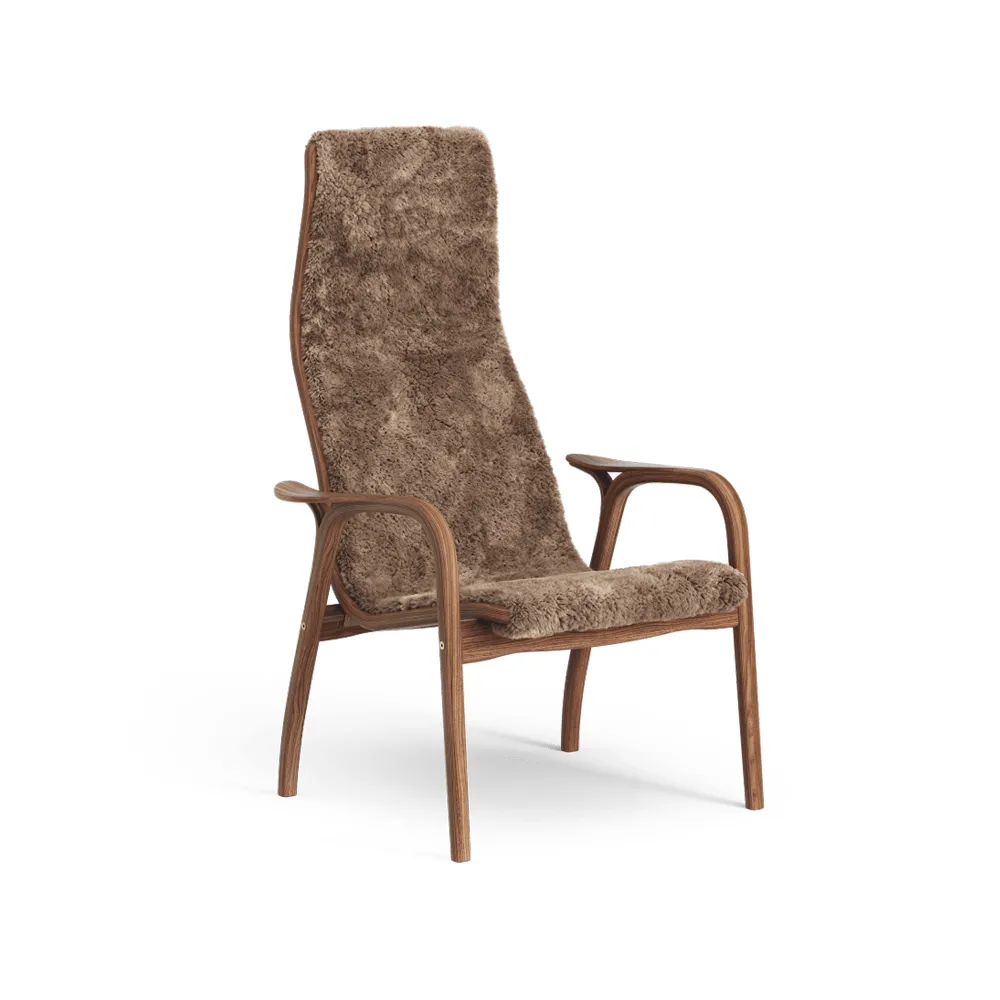 Lamino armchair, Sheepskin sahara, lacquered walnut Swedese