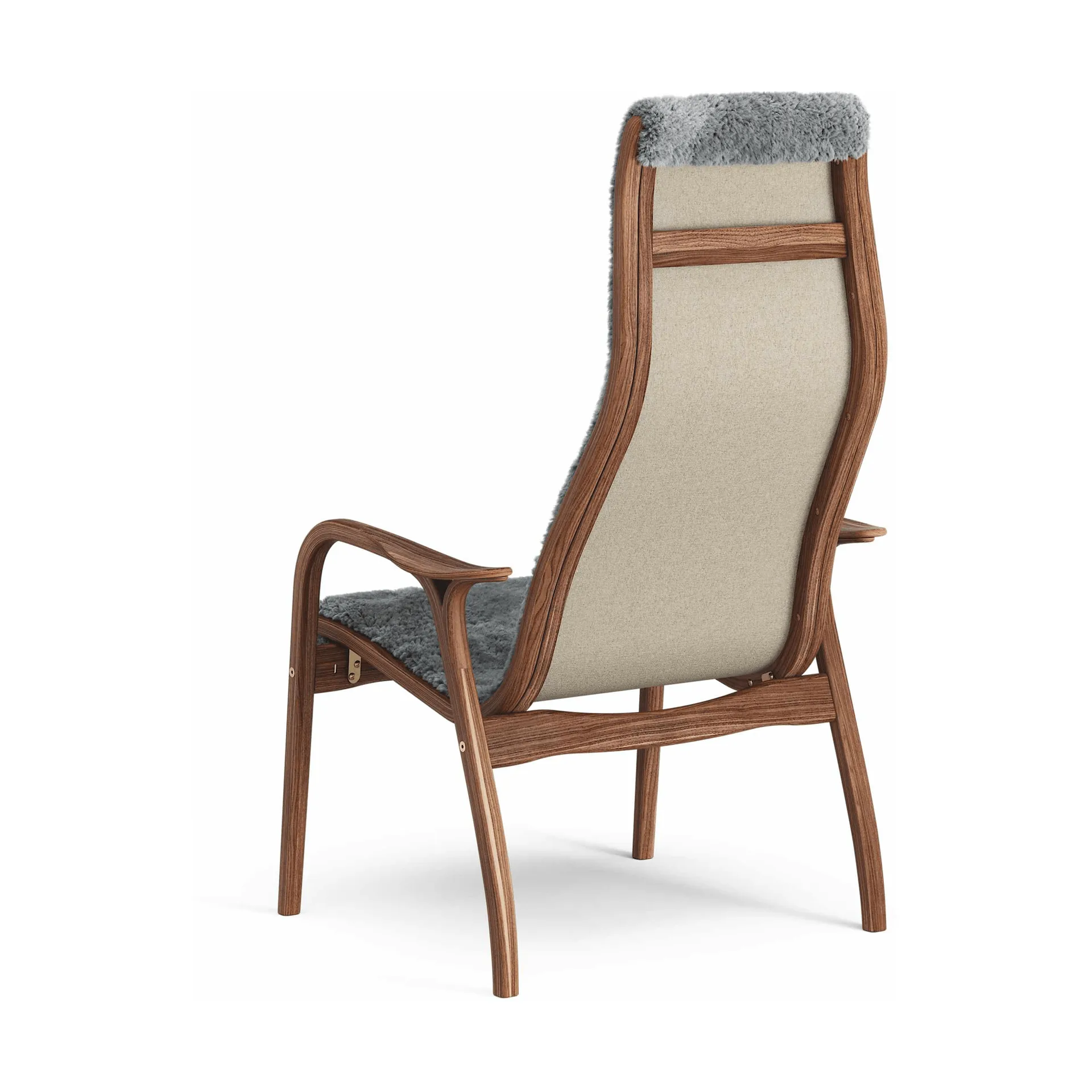 Lamino armchair, Sheepskin Scandinavian grey-lacquered walnut Swedese