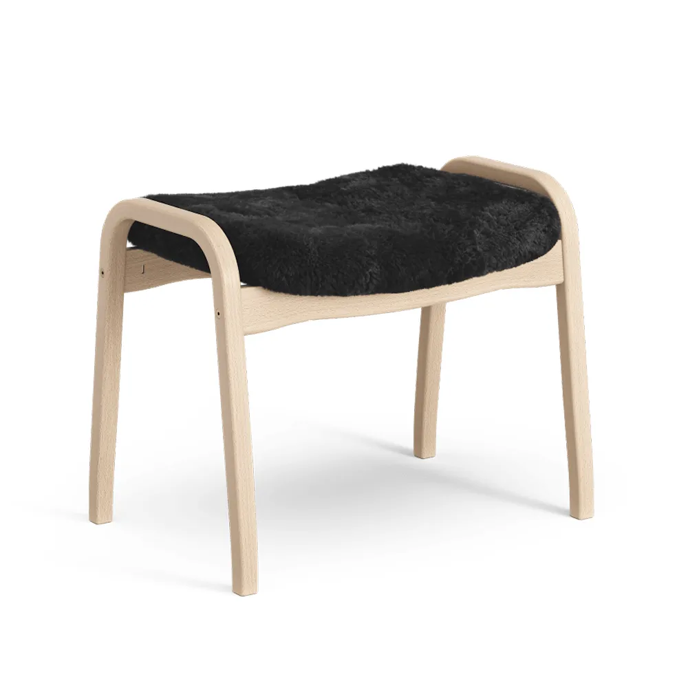 Lamino footstool, Sheepskin black-natural lacquered beech Swedese