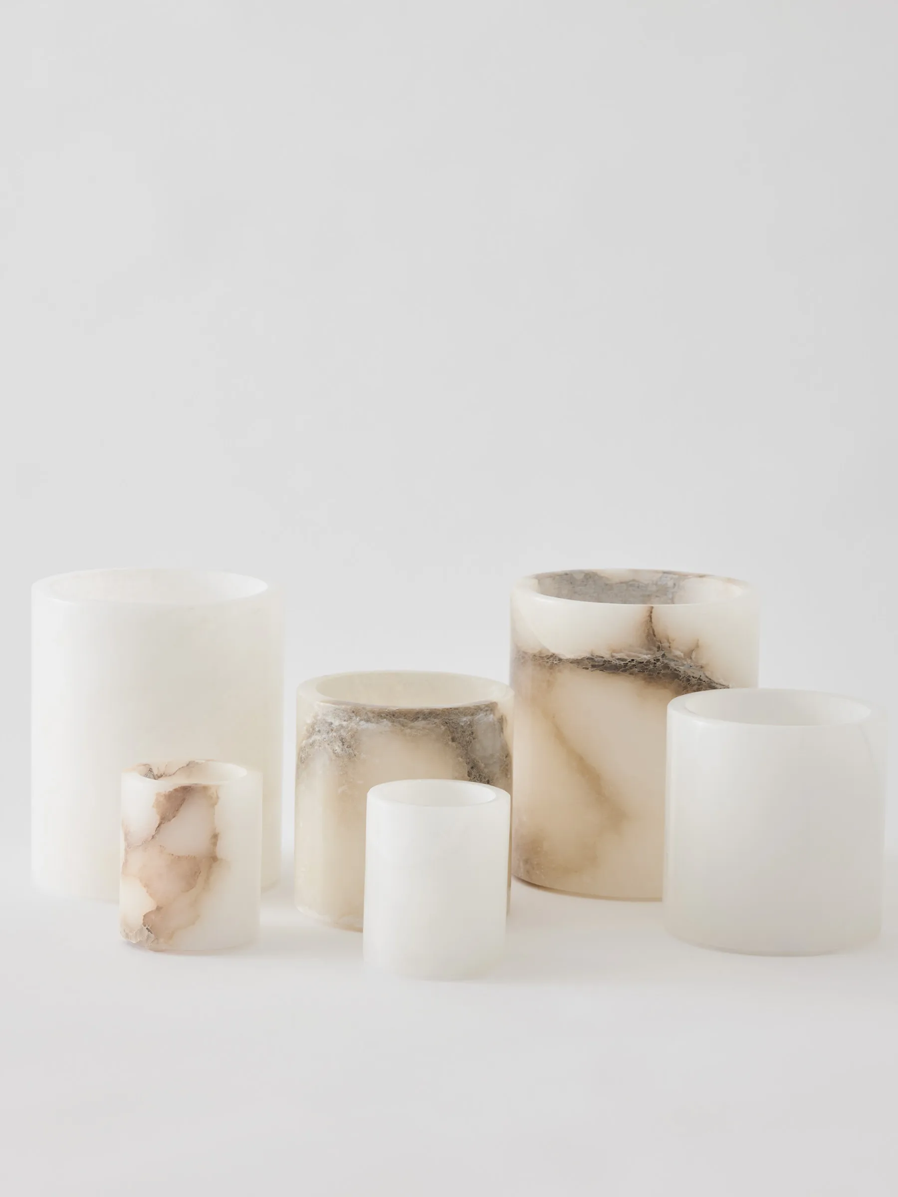 Alabaster candle holder, White-beige, M 14 cm Tell Me More